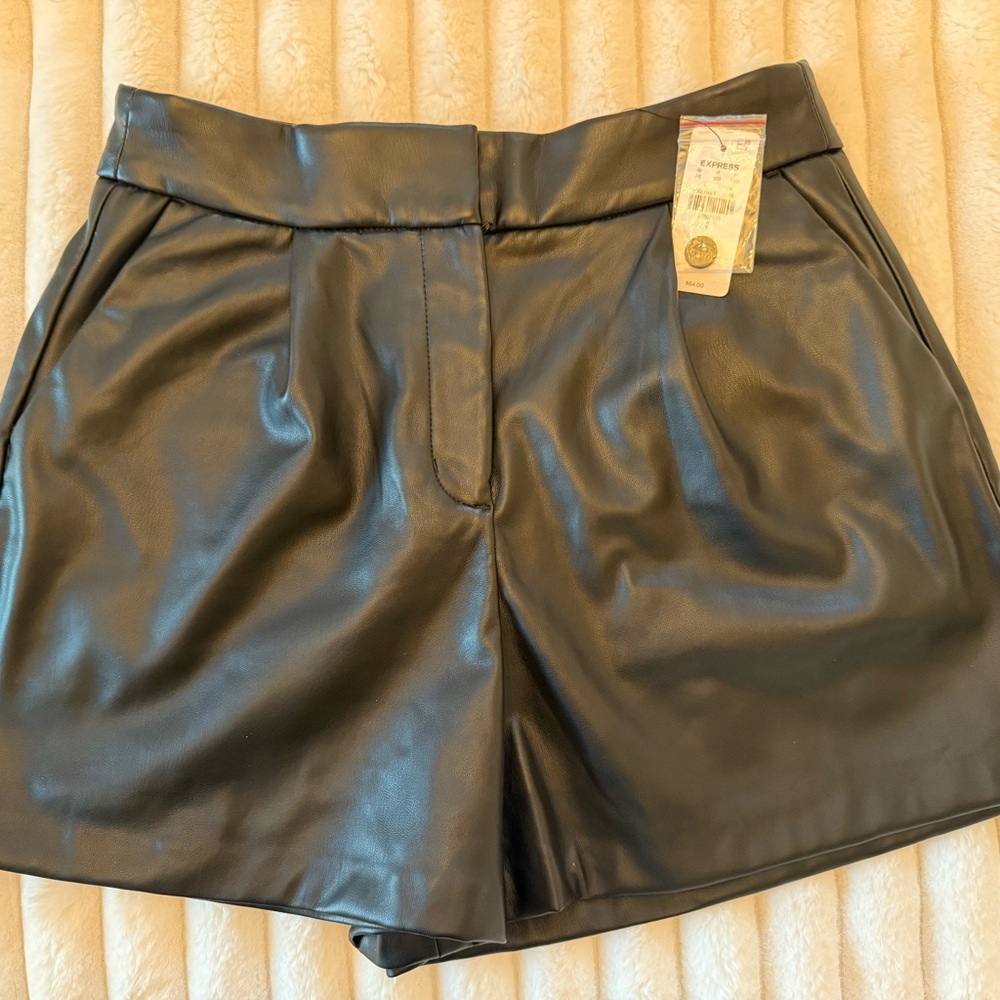 Express High Waist Black Leather Shorts